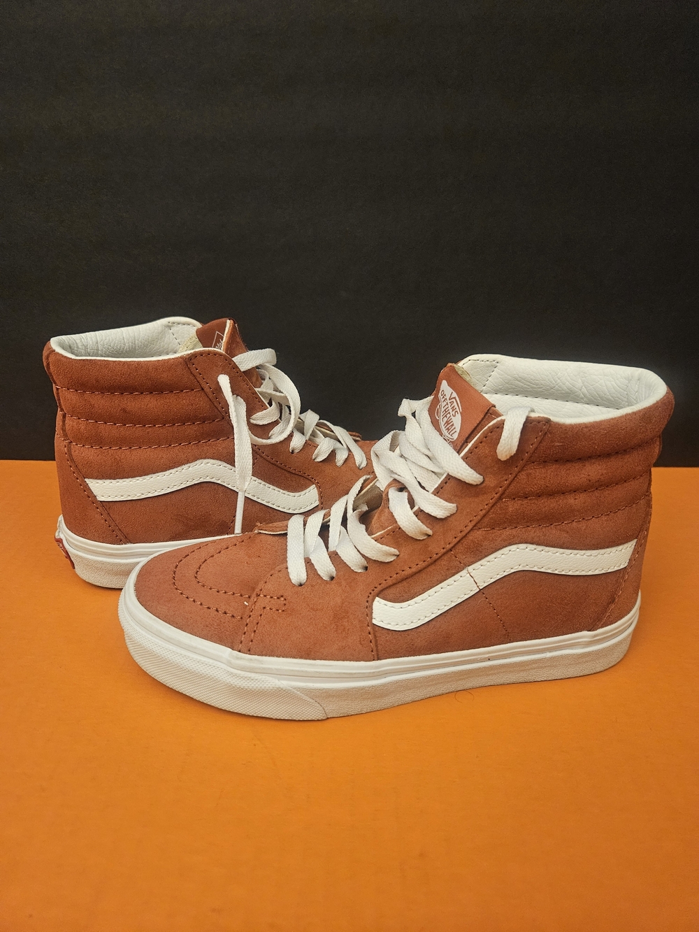 VANS Sk8-Hi Brown Suede High Top Lace Up Sneakers White Stripe Size 4.5 mens